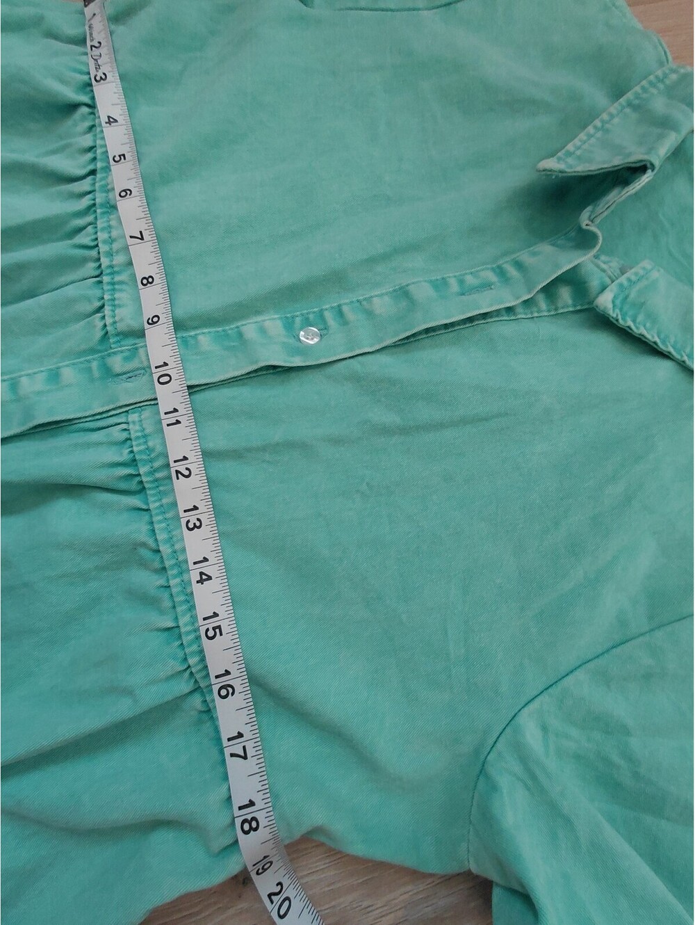 Women's Mint Green Cotton Tiered Shirt Dress Size L Button Front Short Sleeve - Picture 6 of 7